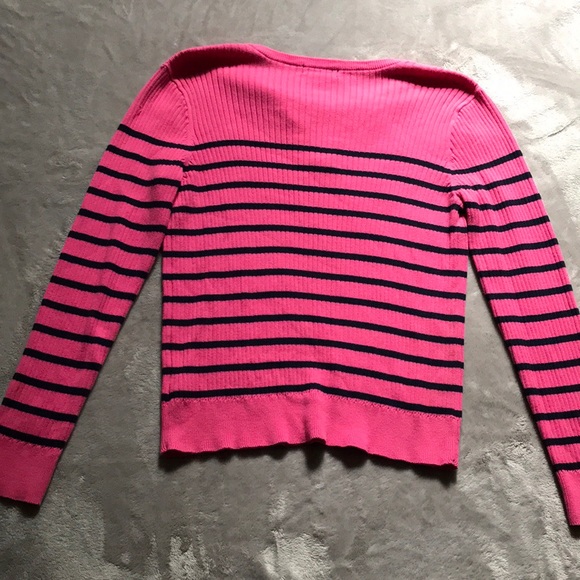Chaps Pink and Black Striped Tie Sweater - Picture 4 of 4